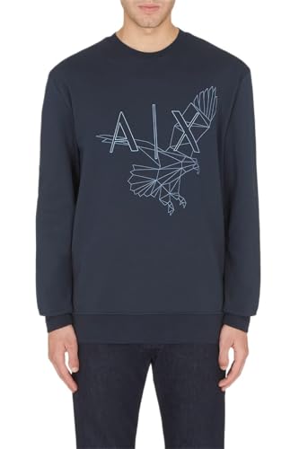 Armani Exchange Herren Nachhaltiger Stoff, Rundhals Urban, gedrucktes Adlerlogo Sweatshirt, Navy, S von Armani Exchange