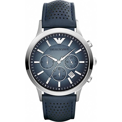 Armani Herren 43mm Chronograph Blau Leder Armband Edelstahl Gehäuse Uhr AR2473 von Emporio Armani