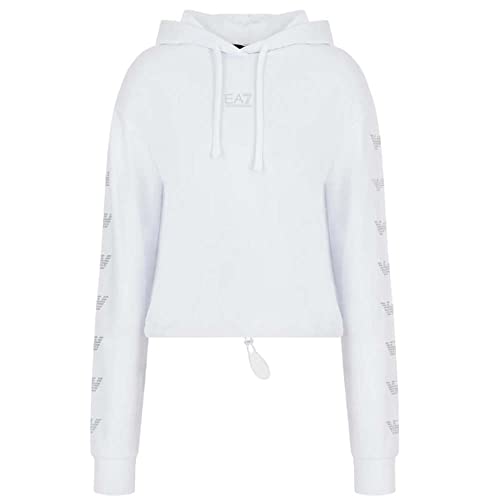 EA7 Sweatshirt für Damen, langärmelig, mit Kapuze, Logo, Zusammensetzung: 69 % Viskose, 26 % Polyamid, 5 % Elastan, Code 3LTM12TJ3PZ M, Weiß von Emporio Armani