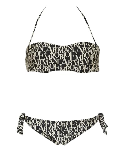 EMPORIO ARMANI Damen Bandeau Bikini-Set, Schwarz/Mandel-Logo, 42 von EMPORIO ARMANI