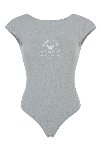 EMPORIO ARMANI Damen-Body aus Stretch-Baumwolle mit ikonischem Band mit Logo, HELLGRAU MELANGE, L von EMPORIO ARMANI