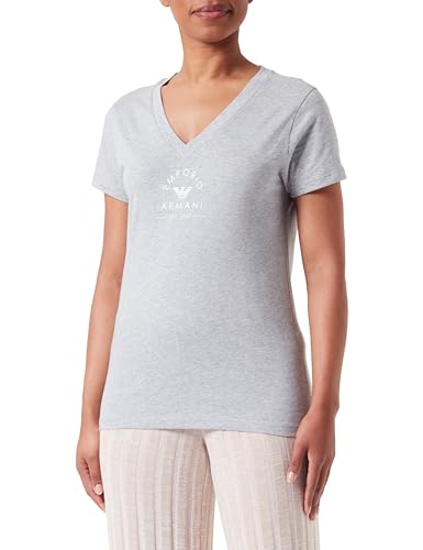 EMPORIO ARMANI Damen Iconic Stretch Cotton Logoband Loungewear T-Shirt, HELLGRAU MELANGE, L von EMPORIO ARMANI