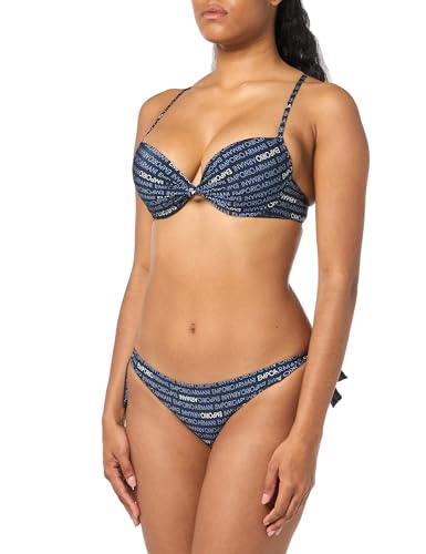 EMPORIO ARMANI Damen Logomania Push-UP Bra & Bow Brief Bikini Set, Marine/Bianco (Bluestone), XS von EMPORIO ARMANI