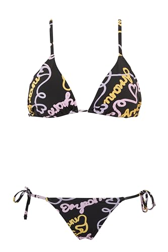 EMPORIO ARMANI Damen Logomania Triangle and String Brazilian Bikini Set, Black/Heart Logo PR, L von Emporio Armani