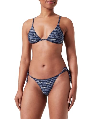 EMPORIO ARMANI Damen Logomania Triangle and String Brazilian Bikini Set, Marine/Bianco (Bluestone), L von Emporio Armani