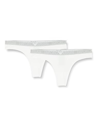 EMPORIO ARMANI Damen Stretch Cotton Studs Logoband 2er-Pack Tanga, WEISS, S von Emporio Armani