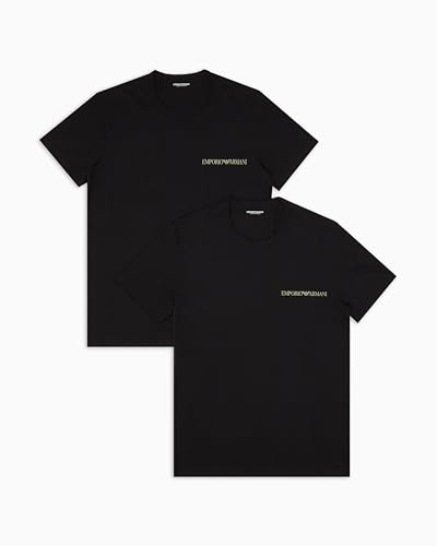 EMPORIO ARMANI Herren 2-Pack Crew Neck T-Shirt, schwarz/schwarz, L von EMPORIO ARMANI