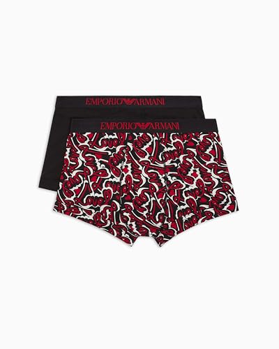 EMPORIO ARMANI Herren 2-Pack Trunk Badehose, Print Love/Schwarz, L von EMPORIO ARMANI
