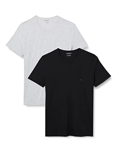 Emporio Armani Herren 2-pack T-shirt Crew Neck Pure Cotton Schlafanzugoberteil, Black/Grey Melange, XL EU von Emporio Armani Underwear