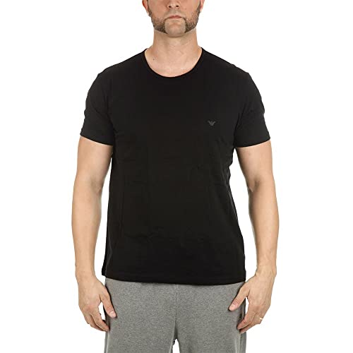 Emporio Armani Herren 2-pack T-shirt Crew Neck Pure Cotton Schlafanzugoberteil, Black/Grey Melange, XL EU von Emporio Armani Underwear