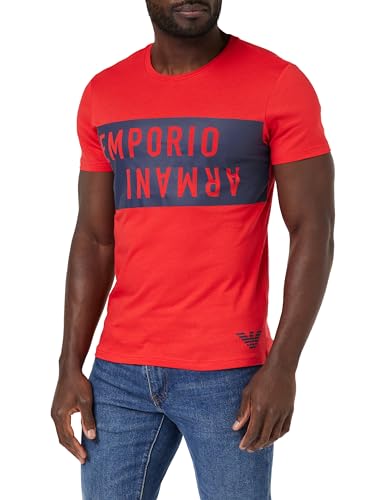 EMPORIO ARMANI Herren Bold Logo Crew Neck T-Shirt, RED/Navy, XL von Emporio Armani