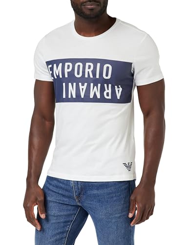 EMPORIO ARMANI Herren Bold Logo Crew Neck T-Shirt, White/Navy Blue, XXL von Emporio Armani