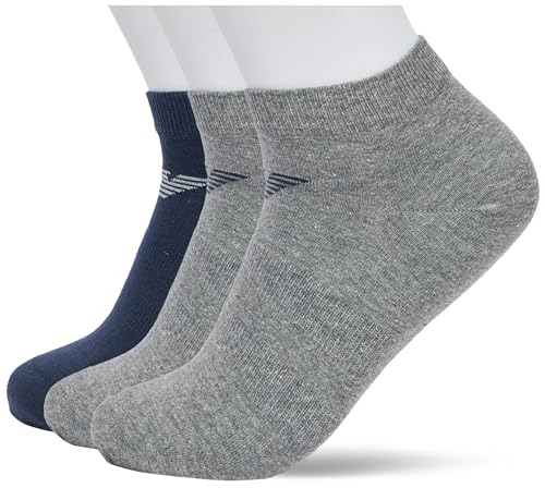 EMPORIO ARMANI Herren Eagle Logo 3er-Pack Sneaker-Socken, MARINE/GRAU/GRAU (MARINEBLUE), S von Emporio Armani