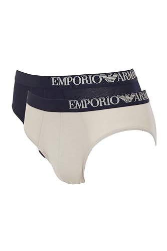 EMPORIO ARMANI Herren Eco Soft Touch Bamboo Viscose 2pack Briefs, Nude/Marine, L (2er Pack) von EMPORIO ARMANI
