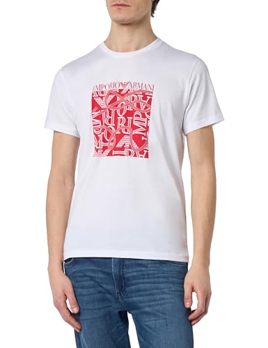 EMPORIO ARMANI Herren Ropes Macro Logo Rundhals-T-Shirt, WEISS/ROT PRINT, S von Emporio Armani