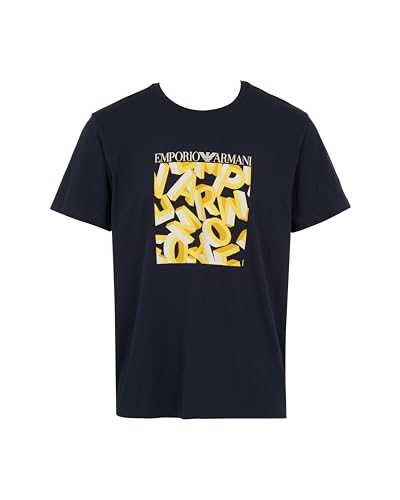 EMPORIO ARMANI Herren Round-Neck T-Shirt, Blauer Schriftzug, L von Emporio Armani