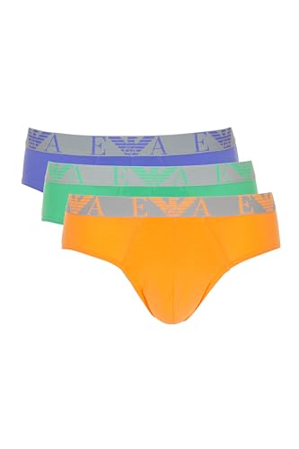 EMPORIO ARMANI Herren Stretch Cotton Bold Monogram 3-Pack Brief, Fluo ORANGE/Fluo Green/Fluo Violet, L (3er Pack) von Emporio Armani