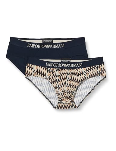 EMPORIO ARMANI Herren Stretch Cotton Classic Pattern Mix 2pack Briefs, Chevron Print/Marine, L (2er Pack) von EMPORIO ARMANI