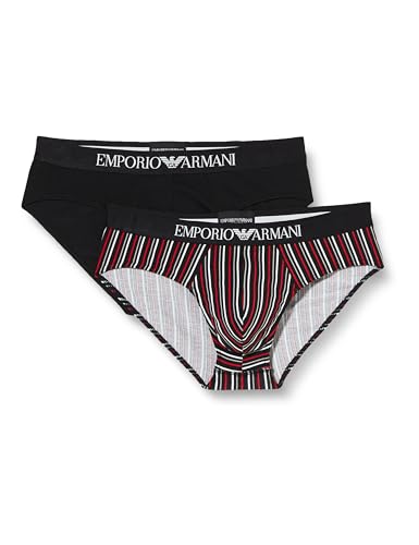 EMPORIO ARMANI Herren Stretch Cotton Classic Pattern Mix 2pack Briefs, RED Stripes Print/Black, XL (2er Pack) von EMPORIO ARMANI