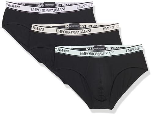 EMPORIO ARMANI Herren Stretch Cotton Core Logoband 3-Pack Brief, Black/Black/Black, L (3er Pack) von Emporio Armani