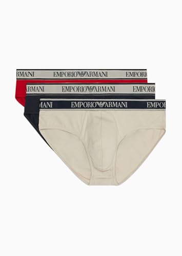 EMPORIO ARMANI Herren Stretch Cotton Core Logoband 3-Pack Brief, Nude/Marine/RED, XL (3er Pack) von Emporio Armani