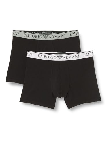 EMPORIO ARMANI Herren Stretch Cotton Endurance 2-Pack Midwaist Boxer, SCHWARZ/SCHWARZ, S von Emporio Armani