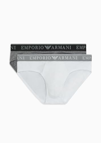 EMPORIO ARMANI Herren Stretch Cotton Endurance 2pack Briefs, MEDIUM Melange Grey/White, XL (2er Pack) von EMPORIO ARMANI