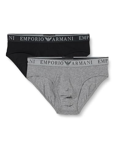 EMPORIO ARMANI Herren Stretch Cotton Endurance 2pack Briefs, MEDIUM Melange Grey/Black, M (2er Pack) von Emporio Armani