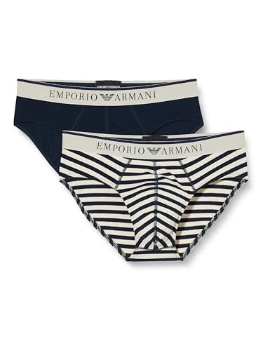 EMPORIO ARMANI Herren Stretch Cotton Yarn Dyed Striped 2pack Briefs, Marine/Nude Stripe, L (2er Pack) von Emporio Armani