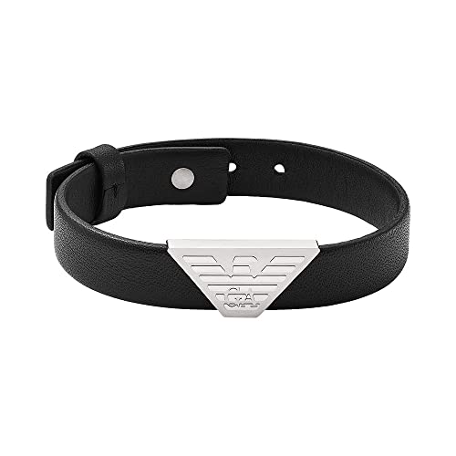 EMPORIO ARMANI Herrenarmband Logoplakette Leder schwarz, EGS2985040 von EMPORIO ARMANI