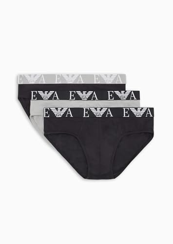 EMPORIO ARMANI Herren Stretch Cotton Bold Monogram 3-Pack Brief, Black/Stone/Black, XL (3er Pack) von Emporio Armani