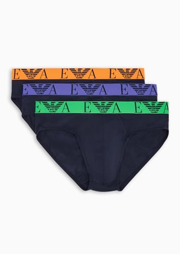 EMPORIO ARMANI Herren Stretch Cotton Bold Monogram 3-Pack Brief, Marine/Marine/Marine, L (3er Pack) von Emporio Armani