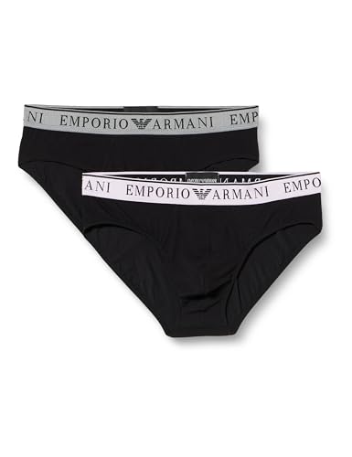 EMPORIO ARMANI Herren Stretch Cotton Endurance 2pack Briefs, Black/Black, M (2er Pack) von EMPORIO ARMANI