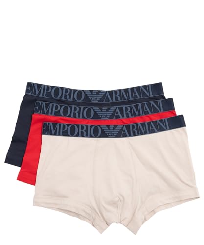 EMPORIO ARMANI Herren Stretch Cotton Shiny Logoband 3-Pack Trunk, Nude/RED/Marine, XL (3er Pack) von Emporio Armani