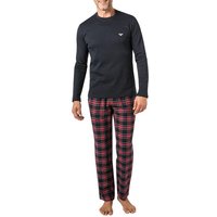 EMPORIO ARMANI Herren Pyjama blau Jersey-Baumwolle Kariert,unifarben von Emporio Armani