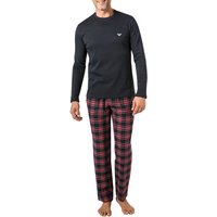 EMPORIO ARMANI Herren Pyjama blau Jersey-Baumwolle Kariert,unifarben von Emporio Armani