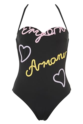 Emporio Armani Damen One-piece Emrboidery Signature One Piece Swimsuit, Black/Pastel, M EU von Emporio Armani