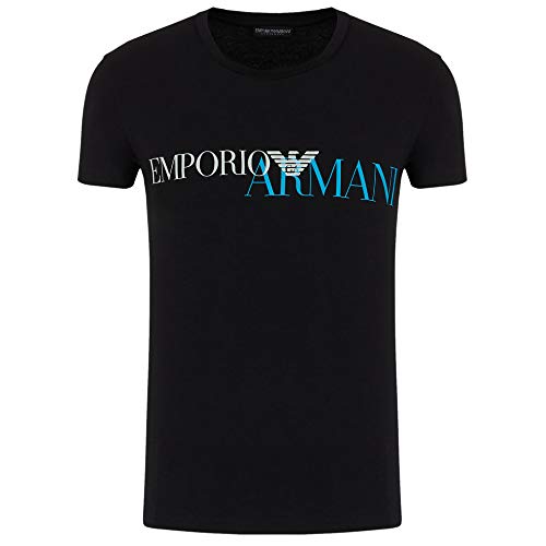 Emporio Armani 111035 0A516 Herren-T-Shirt, Rundhalsausschnitt, kurzärmlig, Schwarz / gelbes Logo, M von Emporio Armani