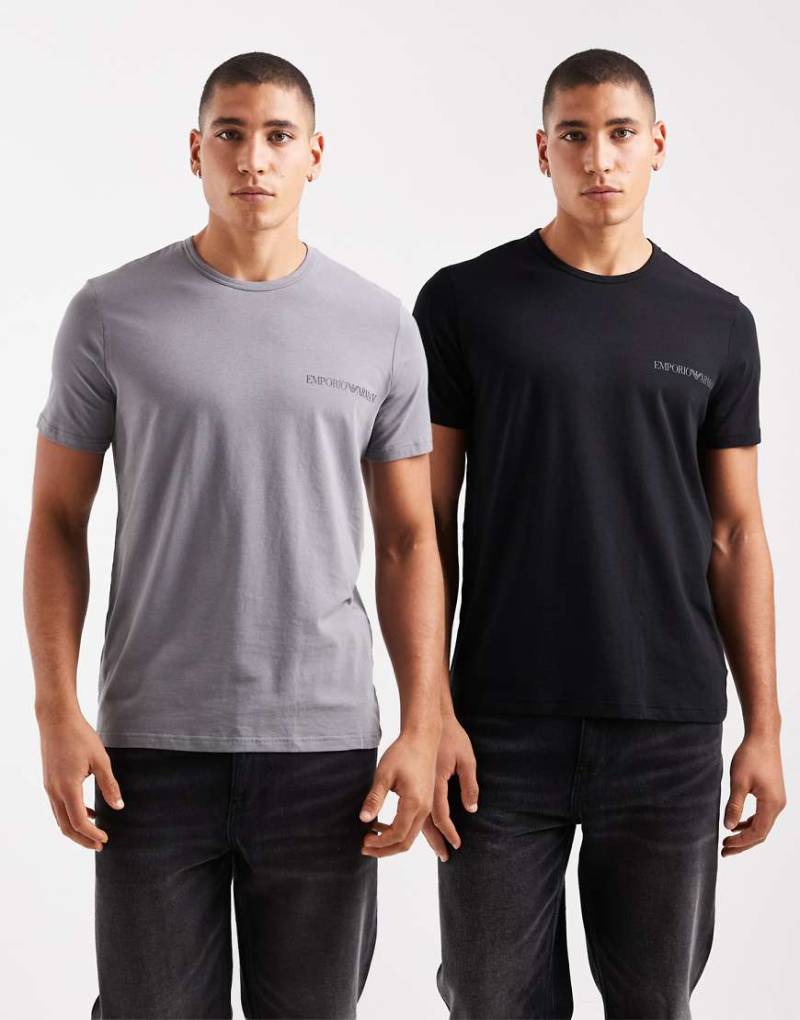 Emporio Armani - 2-Pack Lounge-T-Shirts in Grau und Schwarz mit Logo von Emporio Armani