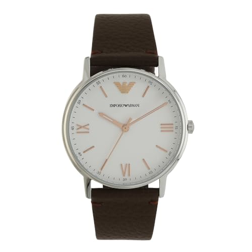 Emporio Armani Uhr für Herren, Dreizeigerwerk, 41mm Silbernes Edelstahlgehäuse mit Lederarmband, AR11173 von EMPORIO ARMANI
