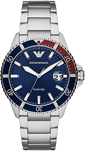 Emporio Armani Herrenuhr , DreizeigerDatumswerk, 42mm Edelstahlgehäuse mit Edelstahlarmband, AR11339, Blau von Emporio Armani