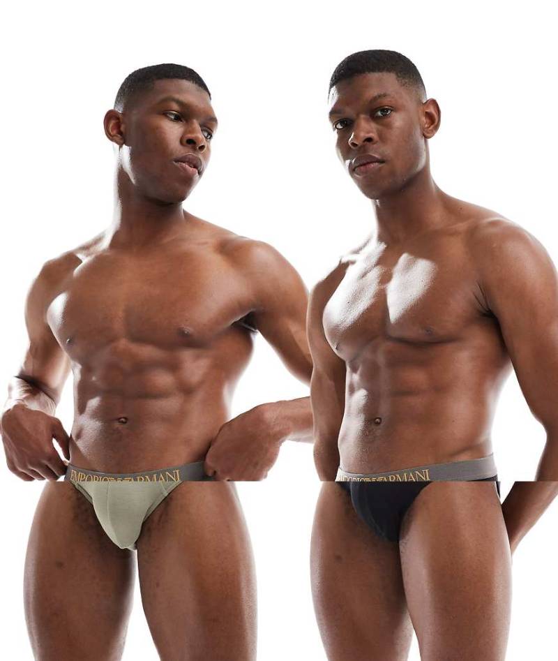 Emporio Armani - Bodywear - 2er-Pack Unterhosen aus weichem Bambusmaterial in Schwarz und Beige mit Logo von Emporio Armani