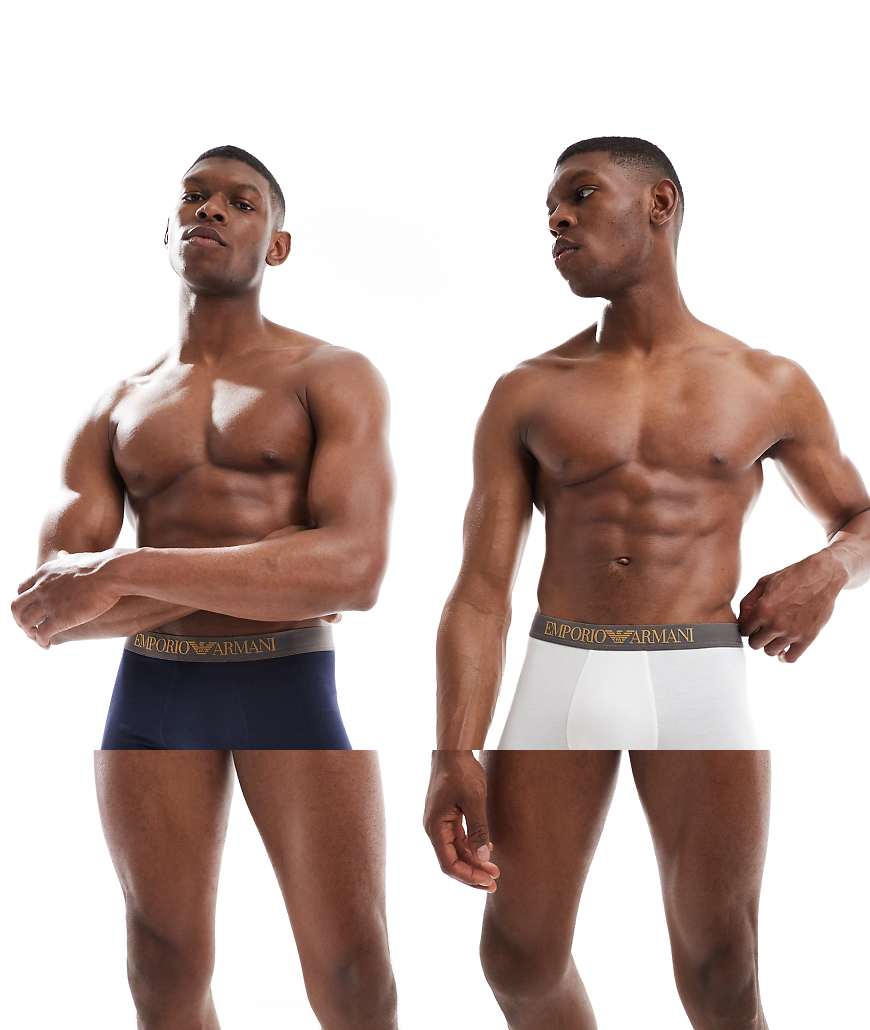Emporio Armani - Bodywear - 2er-Pack Unterhosen aus weichem Bambusmaterial in Weiß und Marineblau mit Logo von Emporio Armani