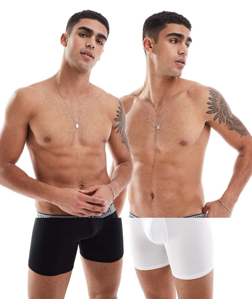Emporio Armani - Bodywear - 2er-Pack eng geschnittene Boxershorts in Schwarz und Weiß mit Logo-Bund von Emporio Armani
