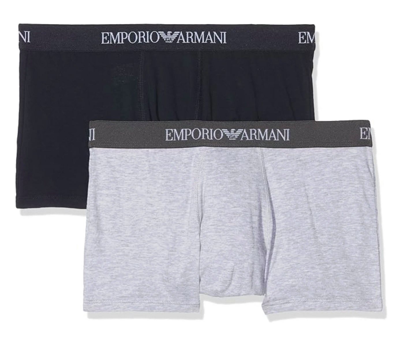 Emporio Armani Boxershorts Herren Trunks 2er Pack Baumwolle Unterwäsche Shorts (Set, 2er Pack (Grau & Schwarz) Certilogo™QR-Code zur digitalen Authentifizierung von Emporio Armani