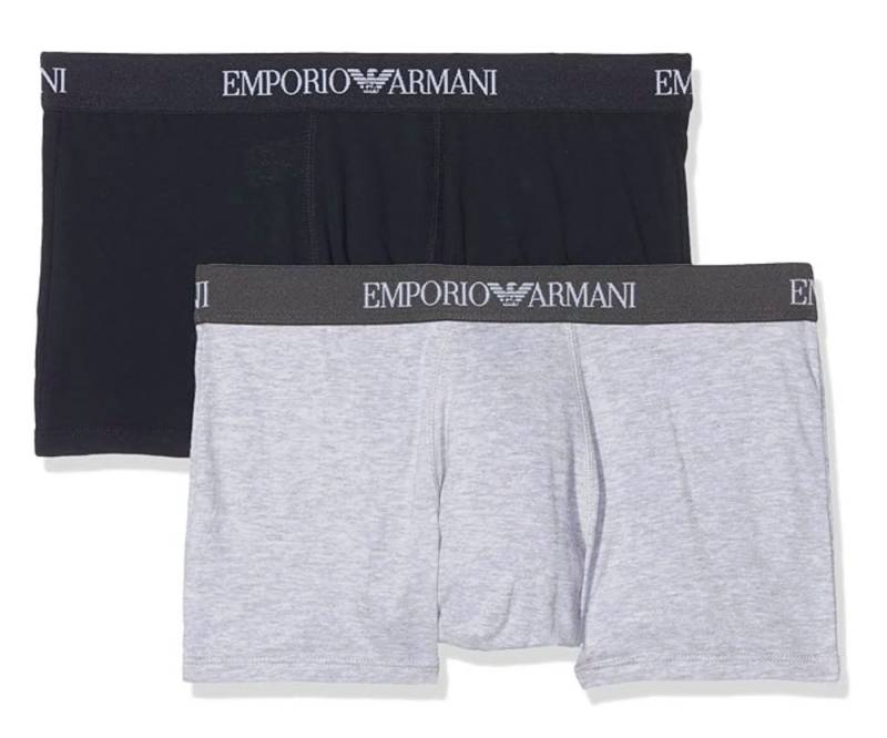 Emporio Armani Boxershorts Herren Trunks 2er Pack Baumwolle Unterwäsche Shorts (Set, 2er Pack (Grau & Schwarz) Certilogo™QR-Code zur digitalen Authentifizierung von Emporio Armani