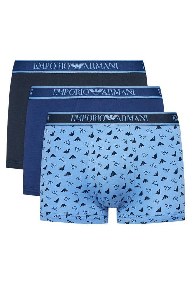 Emporio Armani Boxershorts Unterwäsche Trunk Cotton blau/dunkelblau gemustert Herren - 3 Stück von Emporio Armani