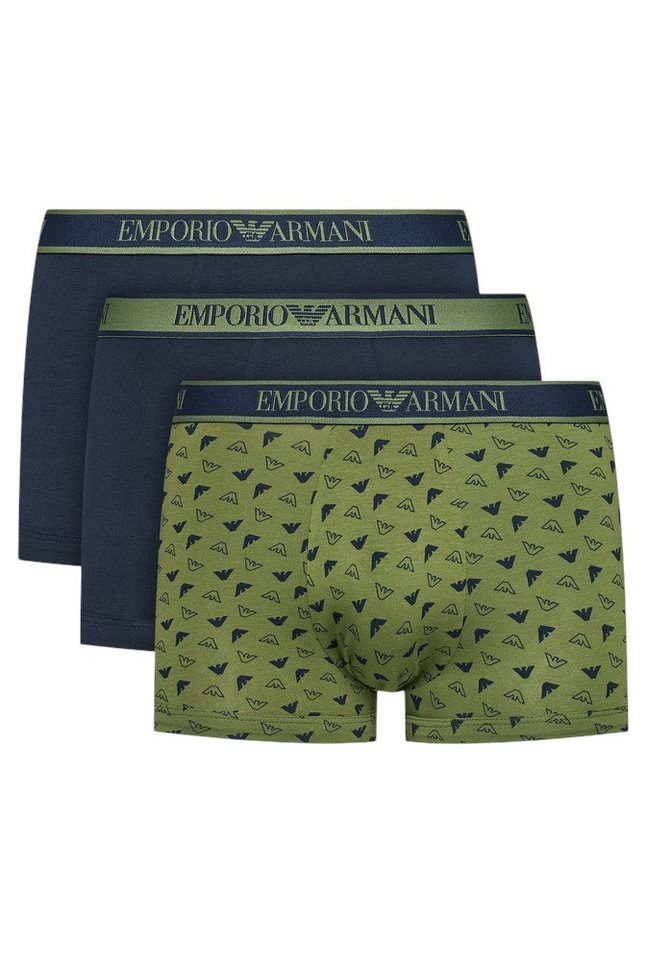 Emporio Armani Boxershorts Unterwäsche Trunk Cotton dunkelblau/grün gemustert Herren - 3 Stück von Emporio Armani