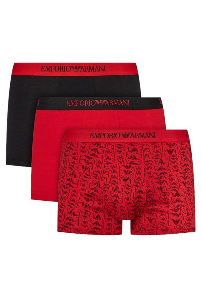 Emporio Armani Boxershorts Unterwäsche Trunk Cotton schwarz/rot gemustert Herren - 3 Stück von Emporio Armani
