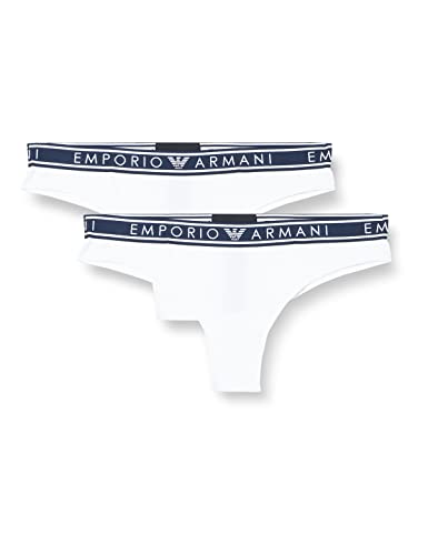 Emporio Armani Damen 2-pack Brazilian Brief Iconic Logoband Bikini Style Underwear, Weiß, S EU von Emporio Armani